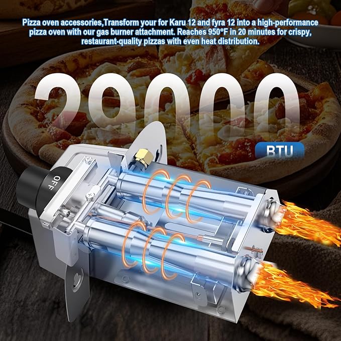 Pizza Oven Accessories, Gas Burner Rttachment for Karu 12 and Karu 12G Outdoors Pizza Oven Propane Burner,Includes 5FT Propane Hose with Gas Regulator, Pizza Oven Propane Conversion Kit.
