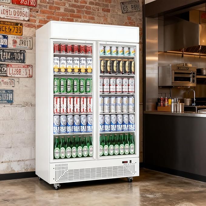 Commercial Merchandiser Display Refrigerator with 2 Glass Doors 30 Cu.ft Beverage Back Bar Cooler Black Drink Fridge for Convenience Stores, Supermarkets,Bars,Offices White