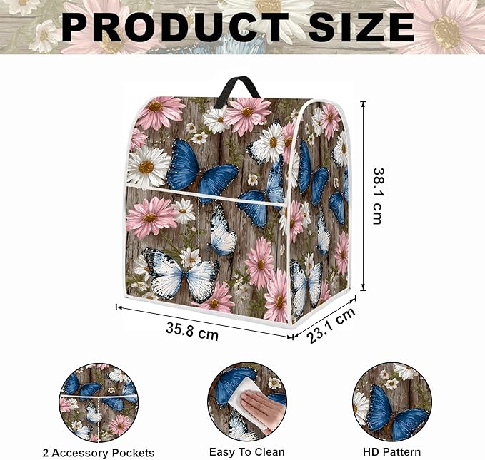 Stand mixer cover with handle and storage bag, reusable and washable, stylish retro floral design, keeps kitchen countertops clean and tidy (fits 6-8 quart mixers).