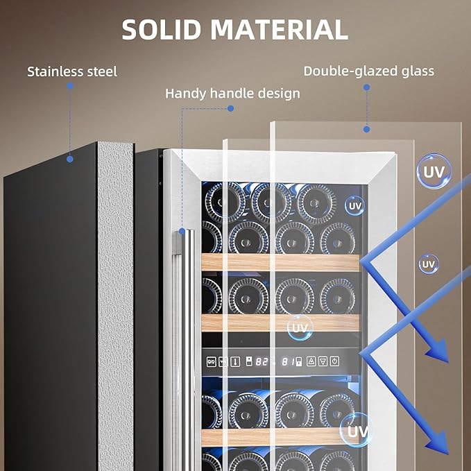 Antarctic Star Wine Fridge 15 Inch Wine Cooler Refrigerator,27 Bottles Dual Zone Freestanding or Bulit-in Wine Cooler Fridge with Stainless Steel Double-Layer Tempered Glass Door,3.1cu.ft