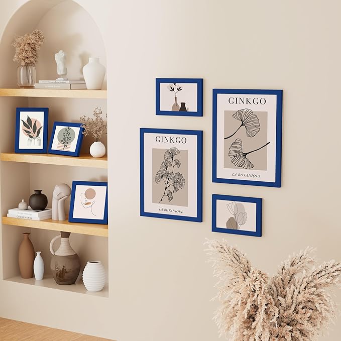 Vittanly 8x10 Picture Frame, Solid Wood Frame with Plexiglass, Includes 5x7 Mat, Wall Hanging or Tabletop for Home Decor, Royal Blue, 1 Pack