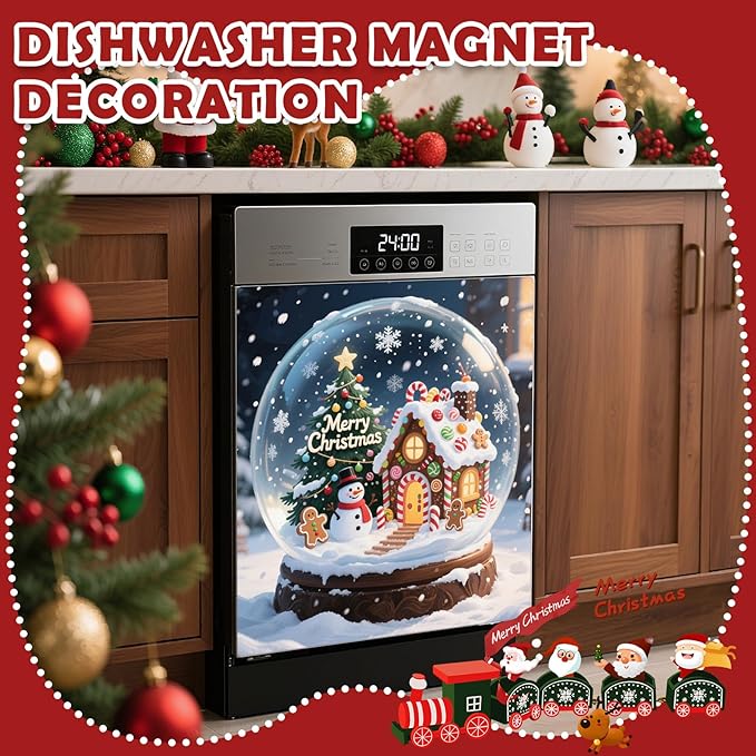 Christmas Crystal Ball Dishwasher Magnet Cover, 23" W x 26" H Fridge Magnetic Stickers Reuseable Magnet Panel Decal Cover for Washing Machine Fridge Microwave Cabinet Kitchen Christmas Decoration