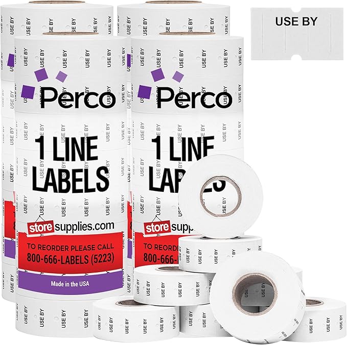 Perco Use by 1 Line Labels - 4 Sleeves, 32,000 "Use by Labels for Perco Lite, X, Plus and Pro 1 Line Date Guns