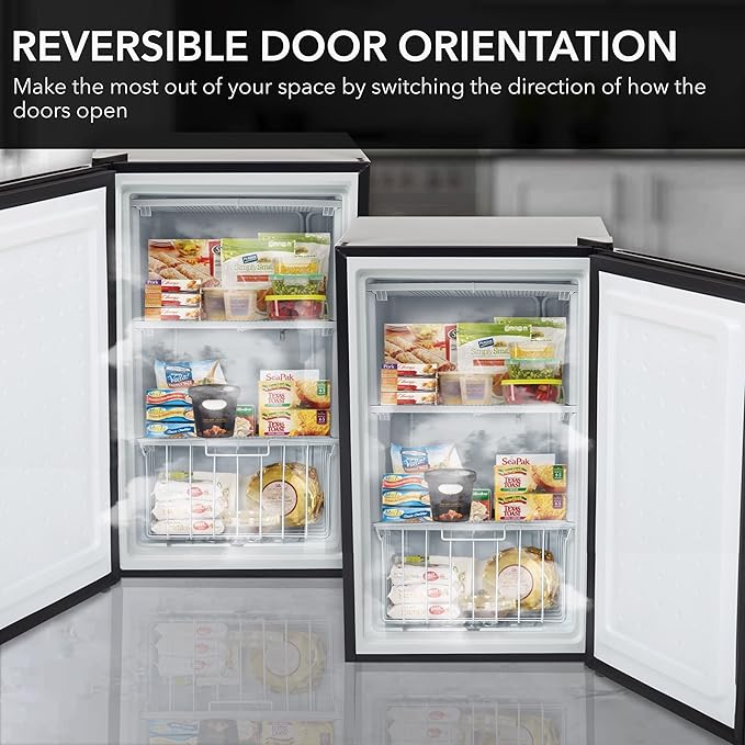 Whynter Upright Freezer with Lock, 3 Cu. Ft. Small Freezer Mini Freezer for Bedrooms, Dorms, Garages, Offices CUF-301SS, Stainless Steel, Energy Star