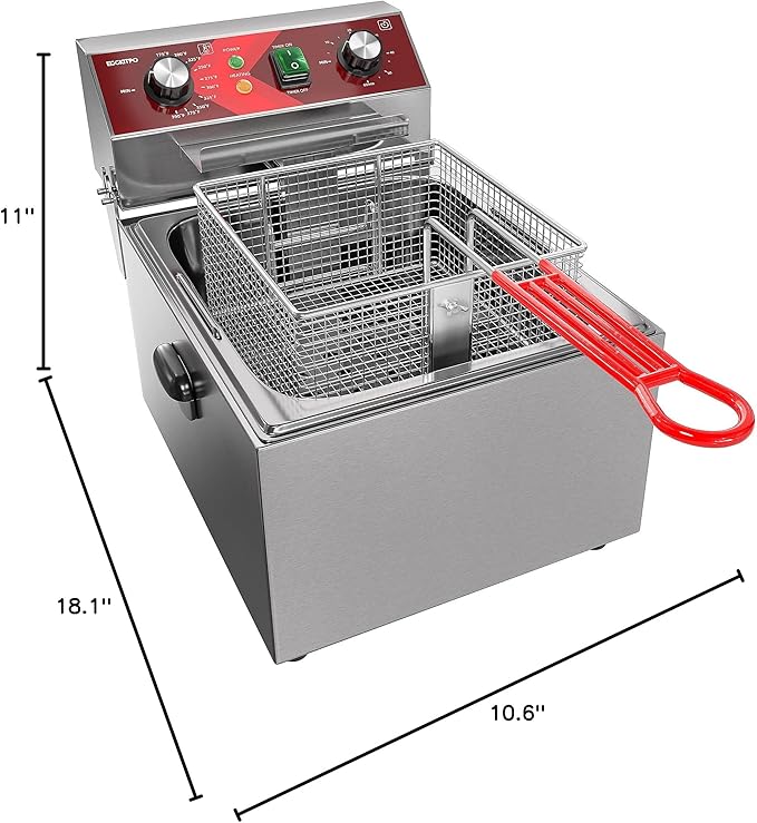 EGGKITPO Electric Deep fryer Single Tank Deep Fryer with Basket Capacity 10L(10.5QT) Electric Countertop Fryers with 60 Minute Timer for Home Kitchen and Restaurant, 1800 Watts, 120V