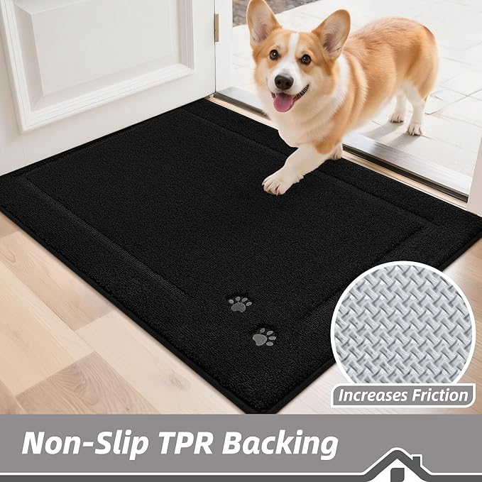 BEQHAUSE Dog Door Mat for Muddy Paws 36"x60" Dirt Trapper Absorbent Doormat Non Slip Entryway Rugs Washable Stain Resistant Welcome Floor Mat Soft Low-Profile for Front Back Door, Black