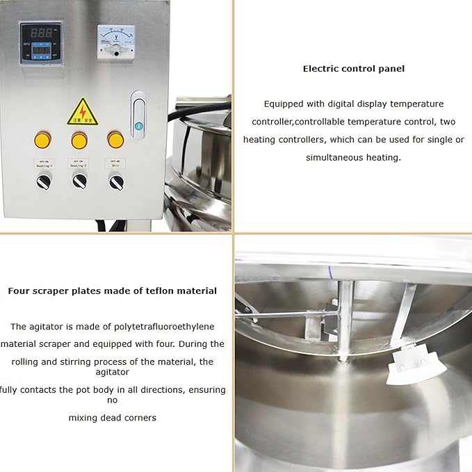 52Gal Commercial Jacketed Kettle with Stirrer Stainless Steel Tilting Stirring Jacketed Kettle for Food Processing Electric Heating 220V 60HZ 3-Phase 1.5KW