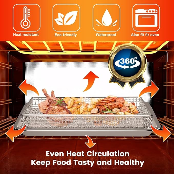 Air Fryer Basket Tray Replacement for Cuisinart TOA-60 TOA-65 TOA-70 Toaster Air Fryer Convection Oven, 12.2 * 11''Mesh Air Fryer Steel Basket Wire Rack Accessories Parts, Dishwasher Safe