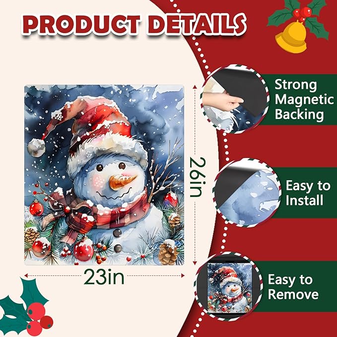 Christmas Snowman Dishwasher Magnet Cover, 23" W x 26" H Fridge Magnetic Stickers Reuseable Magnet Panel Decal Cover for Washing Machine Fridge Microwave Cabinet Kitchen Christmas Decoration