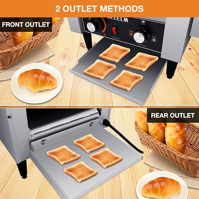 Conveyor Toaster,Commercial Toaster,Heavy Duty Restaurant Toaster,Electric Stainless Steel Toaster Conveyor 300 Slices for Bread Bun Bagel Baked Food,1.9KW