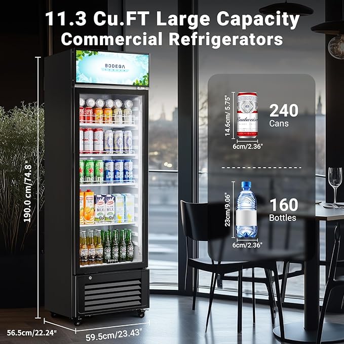 BODEGACOOLER Commercial Beverage Refrigerator, 240 Cans & 160 Bottles, Display Refrigerator For Beer,Soda, Merchandiser Refrigerator with Soft LED Light For Kitchen, Office, Garage, Gym,Man cave,Shop