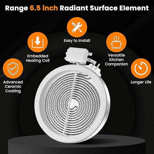 Upgraded 6.5 In DG47-00060A W11171119 WB30T10145 Electric Range Single Radiant Surface Heating Element Replacement for Whirl-pool May-tag Kitchen-Aid Jenn-Air Range Stove, 8273994 By Fetechmate