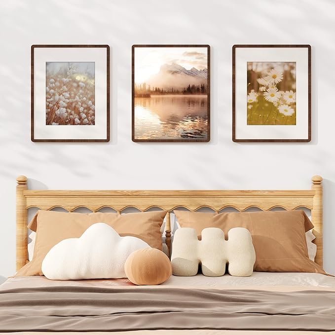 16x20 Picture Frame for Wall, Solid Oak Wood 16 by 20 Frames, 16 x 20 Poster Frame with Tempered Glass, 16x20 Frame Matted to 11x14, 16"x20" Wood Frame for Home Decor, Walnut Color, 1 Pack