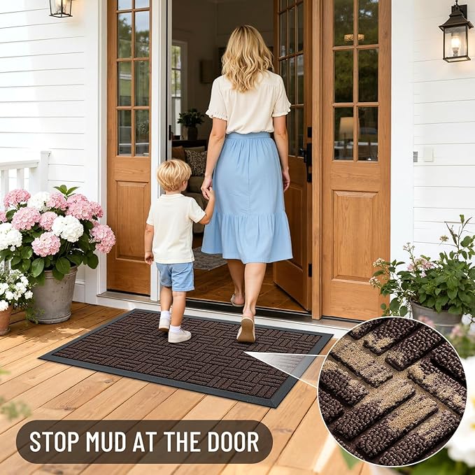 OLANLY Front Door Mat Outside Entrance 71x47, Absorbent, Heavy Duty Sturdy Natural Rubber Doormat Indoor Outdoor, Stain and Fade Resistant, Non-Slip Backing Low Profile Floor Mat for Entryway, Brown