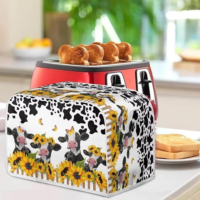 UNICEU Sunflower Farm Cow Animal 4 Slice Quilted Toaster Cover for Dust Protection, Bread Maker, Small Appliances