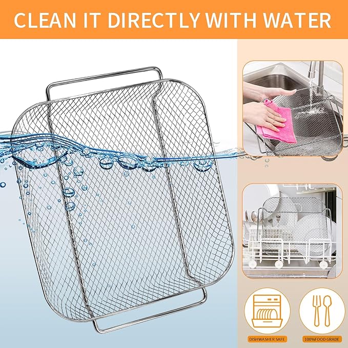 Air Fryer Basket Replacement for Emeril Lagasse 26 QT Extra Large Air Fryer Convection Toaster Oven, 12.5''×10.2''×1.3''Non-stick Mesh Air Fryer Basket Wire Rack Accessories Parts