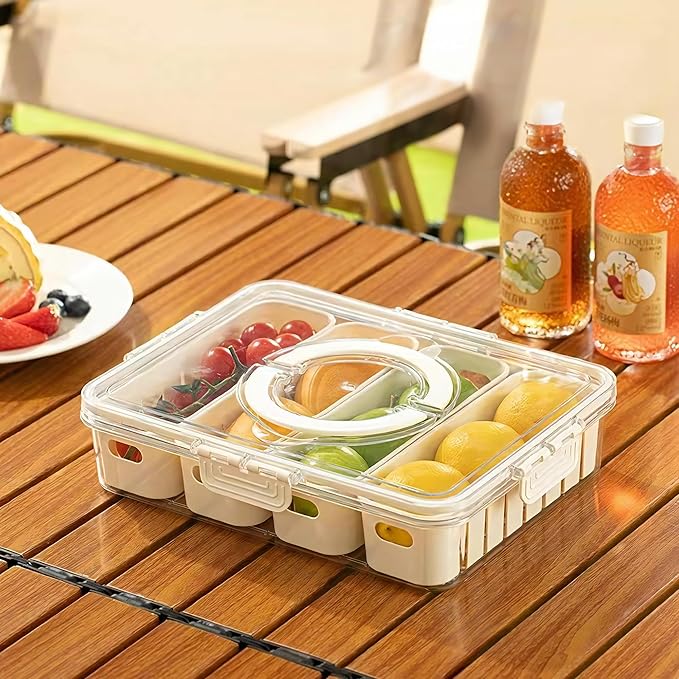 MineSign Divided Snackle Box with Lids Stackable Food Serving Tray for Fruit&Veggie Plastic Fridge Storage Container for Pantry Freezer Clear Snack Box for Meal Prep Candy Nuts Spice