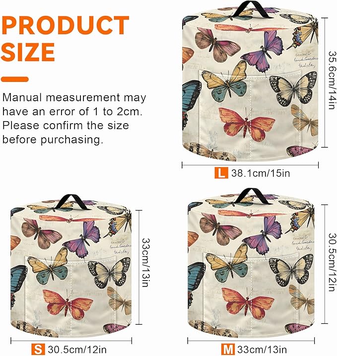 Kitchen Appliance Accessories Dust Cover for 3-6-8 Quart Instant Pot, Pressure Cooker, Air Fryer & Crock Pot,Decorative Appliance Cloth Cover with Top Handle & Storage Pockets (Butterfly, 3 Quart)