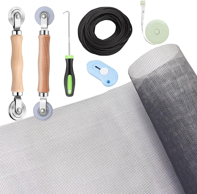Windows Screen and Screen Door Repair Kit - 48"x118" Fiberglass Mesh Gray with Rolling Tool/Hook/Ruler/Cutter/Spline - Window Screen & Sliding Screen Door Replacement for Windows, TOOLTRIZ