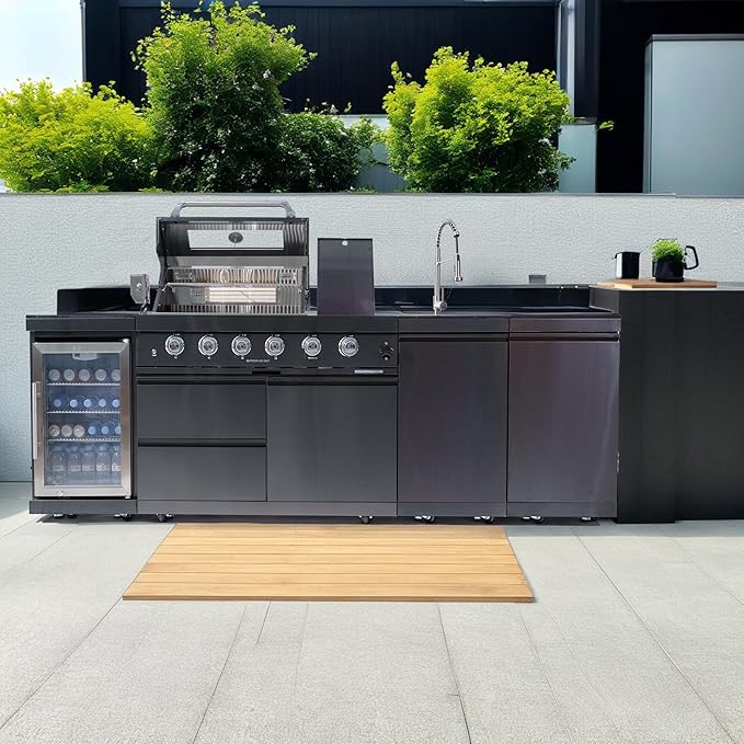 104 Inch Deluxe Stainless Steel Propane Gas Outdoor Kitchen Island Grill - 4-Burner 72000 BTU, 4 modular units for flexible and versatile combinations, Black