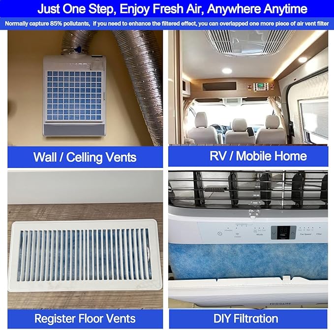 Air Vent Filters, 12" x 140" Cut to Fit Air Filter Material (70+ Filters),MERV 8 Triple Electrostatic Vent Filter for AC, HVAC Furnace, Grilles and Mobile Home-Includes 48 Adhesive Hook Tape