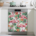 Pink Flamingo Magnetic Dishwasher Cover,Floral Plam Dishwasher Covers for The Front Magnetic Dishwasher Panel Decal Cover for Kitchen 23x26inch