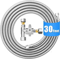 Fridge Water Line Kit - 30FT Premium Stainless Steel Braided Refrigerator Water Line with Tee Stop Valve,Foodgrade PEX Inner Tube Ice Maker Water Line with 1/4" Fittings for Refrigerator Ice Maker