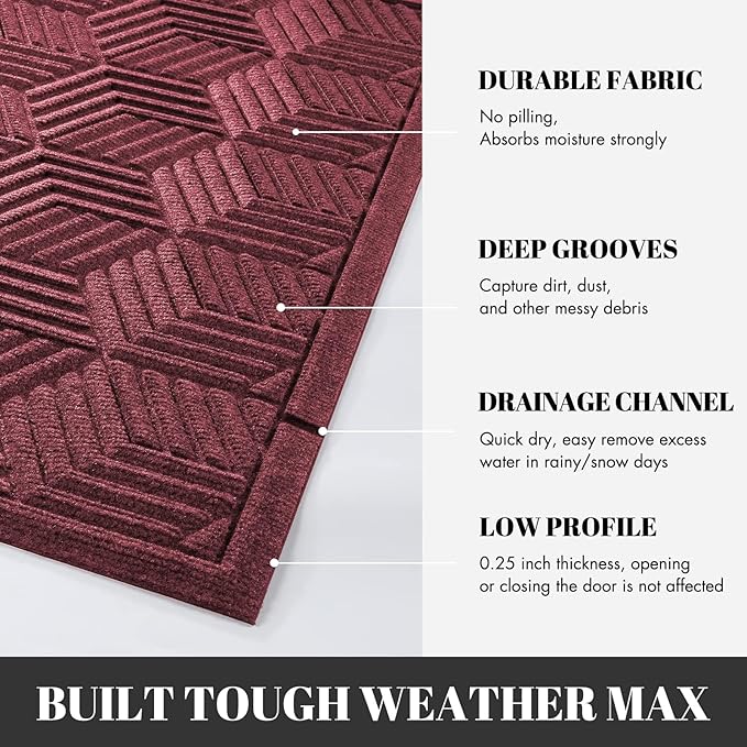 Yimobra Large Door Mat 47x32, All-Season Waterproof Outdoor Mats for Front Door Entrance with Drainage Holes, Heavy Duty Non-Slip Doormat for Garage Patio Entryway Indoor, Red