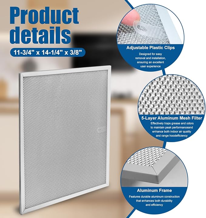 BPS1FA30 Range Hood Filter by ENKTIK 11.8" x 14.3"Compatible with NuTone Allure & Broan Stove Hood Vent Filter Fits QS1 QS2 30" Hoods - Replacement 99010299 -Blocks Grease & Filters Oven Air (4-Pk)