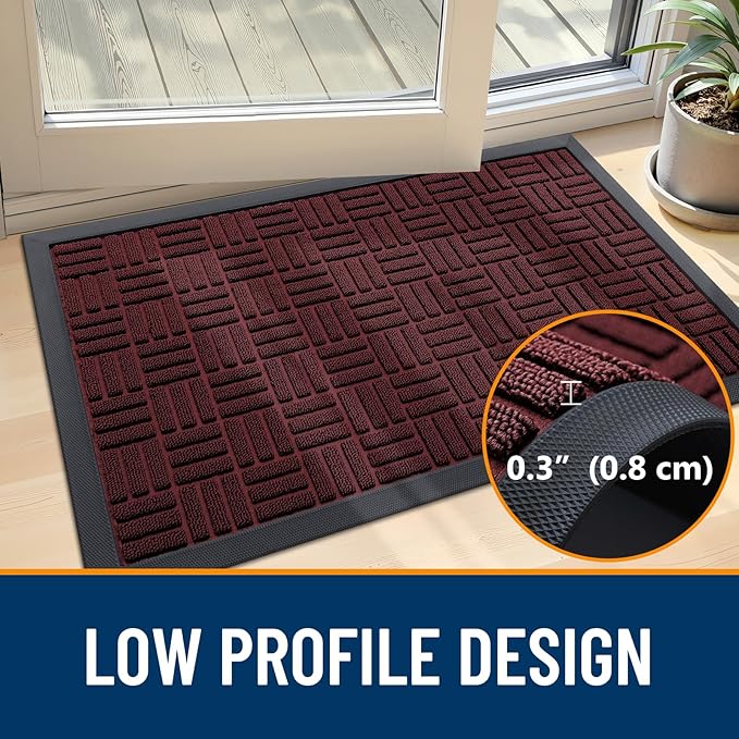 OLANLY Front Door Mat Outside Entrance 71x47, Absorbent, Heavy Duty Sturdy Natural Rubber Doormat Indoor Outdoor, Non-Slip, Stain and Fade Resistant, Low Profile Floor Mat for Entryway, Burgundy