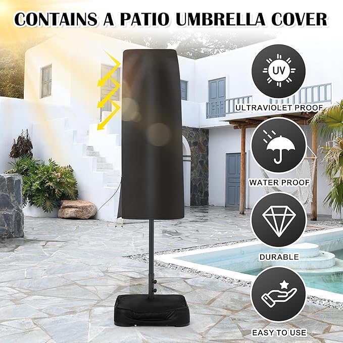 Sundale Outdoor 15ft Large Patio Umbrella with Base Included and Umbrella Cover, Outdoor Double-Sided Umbrella
