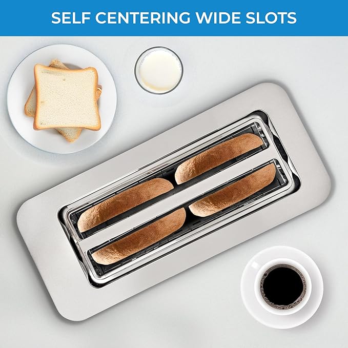 Kenmore 4-Slice Digital Touchscreen Toaster - 900W Stainless Steel, Wide Slots 6 Shade Settings, Bread Presets, Countdown Timer, Reheat & Defrost Functions Compact Countertop Design tostadora digital