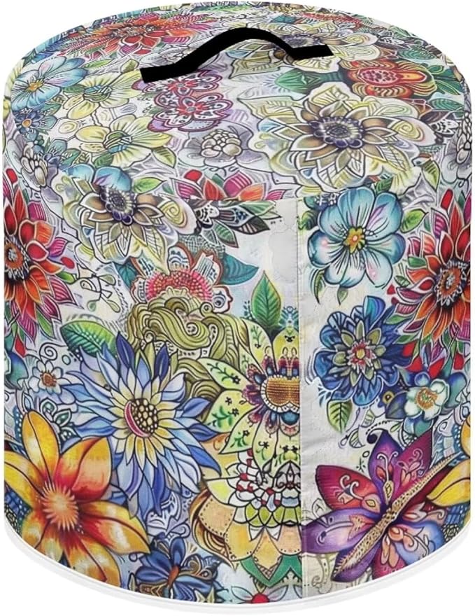 Colorful Flowers Dust Cover for 8 Quart Instant Pot and Extra Accessories, Dust Proof Easy to Clean Pressure Cooker Cover Electric Appliance Cover Air Fryer Accessories with Pocket