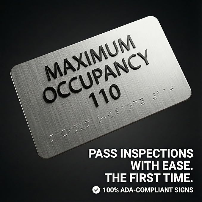 ALPHA DOG ADA SIGNS Custom Maximum Occupancy Sign 4x8 Inch - Personalized Room Capacity Limit Sign with Grade 2 Braille - ADA Compliant Business Signage - Made in USA - Brushed Stainless