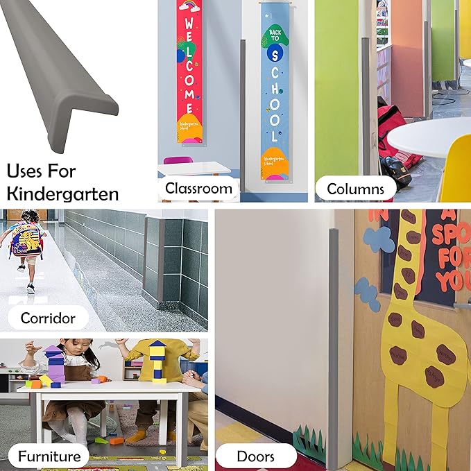 Rubber Bond Wall Corner Guard Edge Protector, 1x1x36 inch Baby Proofing Corner Guards | Self-Adhesive Furniture Edge Strips for Home & Office (5 Pack, Gray)
