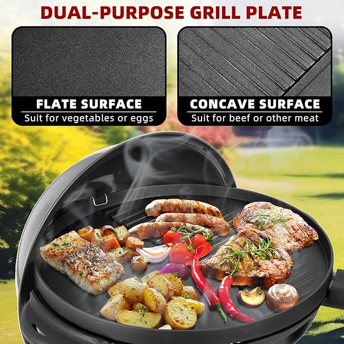 Electric Grill Outdoor/Indoor,Portable BBQ Grill with Nonstick Surface,200 Square Inches Indoor Electric Barburcue Grill with Adjustable Heat,Stand/Tabletop,for Patio/Yard/Home(Black)