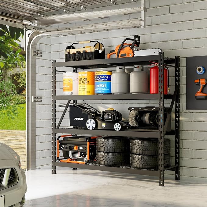 DYNALOAD 8000 Lbs Heavy Duty Garage Shelving, 4-Tier Adjustable Metal Storage Shelves, Industrial Steel Rack for Garage Basement Warehouse, 77" W x 24" D x 72" H