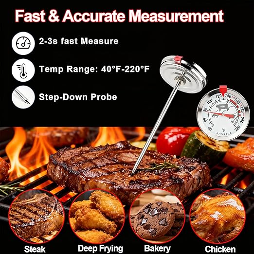 Meat Thermometer Cooking Thermometer Stainless Steel Kitchen Thermometer Temperature Labeled for Poultry, Pork, Beef
