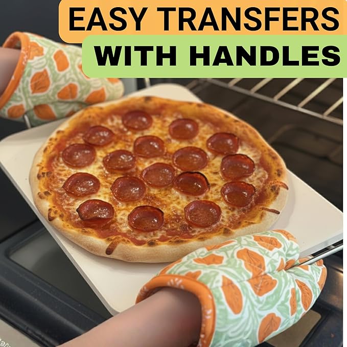 Pizza Stones for Oven and Grill - Pizza Stone with Handles, Wooden Peel and Dough Tool - 15 inch x 12 inch Rectangular Pizza Grill Stone - Baking Stone for Bread - Pizza Making Set