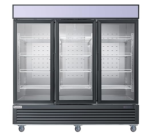 Commercial Grade Merchandiser Refrigerator with 3 Fog Resistant Glass Doors, 69 Cubic Feet, Stainless Steel & Black