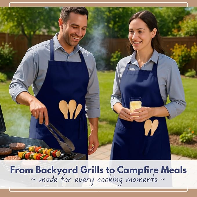 Native Fab Kitchen Apron 2 Pack - 100% Cotton Adjustable, Durable Apron with Pockets, Perfect for Cooking, Baking, Grilling