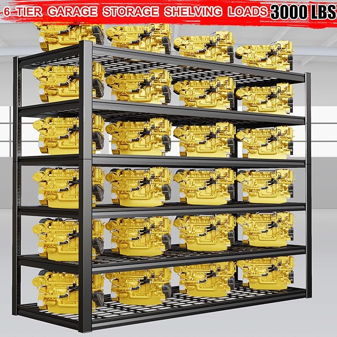 50" W Garage Shelving Heavy Duty, 6 Tier Garage Shelves, 84" H Adjustable Storage Shelving Unit, Commercial Metal Shelves for Warehouse, Basement, Shop
