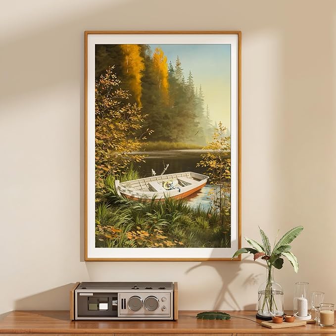 Axeman 27x40 inch Poster Frame - Solid Teak Wood Picture Frame Matted to 24x36 - Rounded Corner 27x40 Frame with Tempered Glass for Wall Display