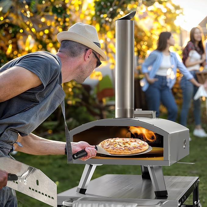 YTIAHOME 12" Pizza Oven, Multi-Fuel Outdoor Pizza Oven with Rotating and Built-in Thermometer, Dual Fuel Pizza Maker with Peel, Stone, Carry Cover, Recipes for Backyard Party Christmas Gifts