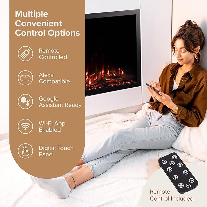 Modern Ember Highmark Traditional 44 Inch Built-in Smart Electric Fireplace Insert | Alexa/WiFi Enabled - Remote Included | Electric Firebox Heater with Multi-Color Flames | 1500W