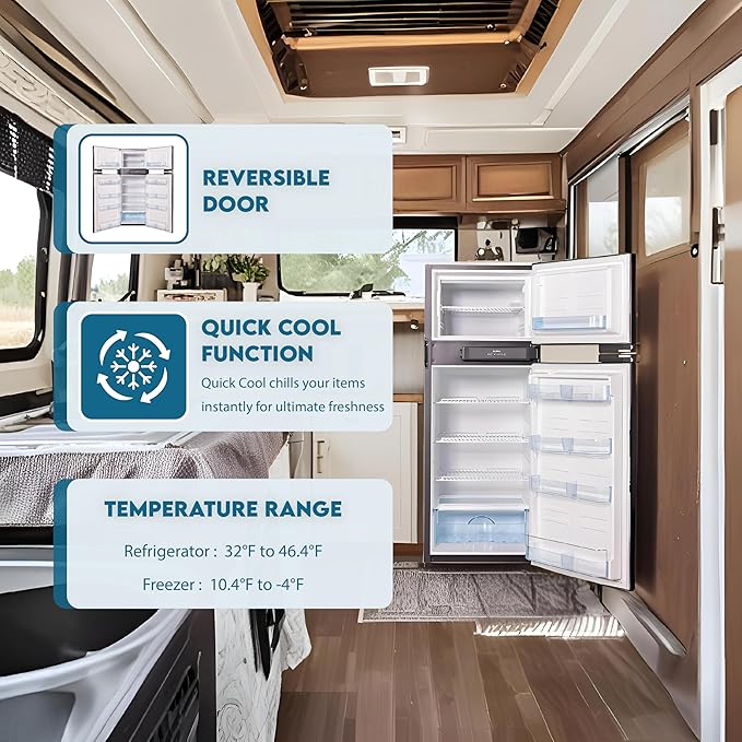 Conserv 12V DC 10 cu.ft. Built-in Top Freezer Energy Efficient Refrigerator – for RVs, Camper Vans, Tiny Homes & Off-Grid Living with LED Light, Lock, Adjustable Shelves, Reversible Door