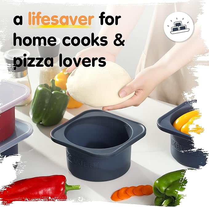 1000ml PLUS Individual Pizza Dough Proofing Containers with Airtight Lids – Food Grade Silicone, Freezer/Dishwasher Safe –Neapolitan Dough Rising & Fermentation – 2 Pack – 2 Pack (Blueberry)