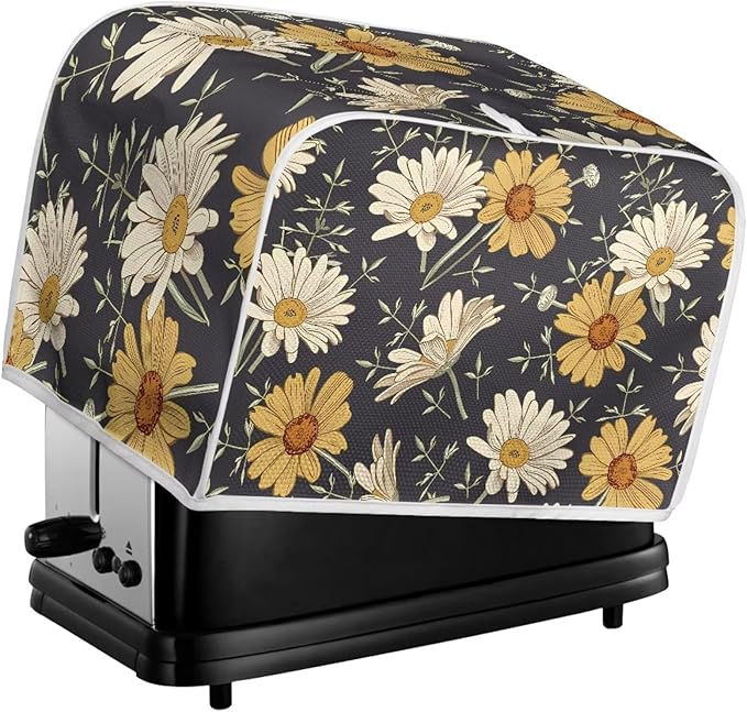 Retro Daisy Pattern Toasters Cover Spring Flower Bread Maker Covers Kitchen Small Appliance Dust-Cover Kitchen Accessories for Toaster,4 Slice