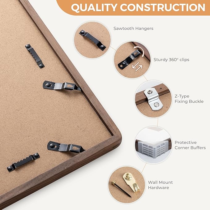 Axeman 20x30 Walnut Frame - Rounded Corner 20 x 30 Poster Frame Matted to 16x24 - Natural Walnut Wood Picture Frame with Tempered Glass for Wall Mount Display