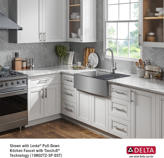 DELTA FAUCET Delta Lenta 33-inch Retrofit Farmhouse Apron Front 16 Gauge Stainless Steel Single Bowl Kitchen Sink for Undermount/Drop-In Installation with Accessories, 95J132-T33S-SS